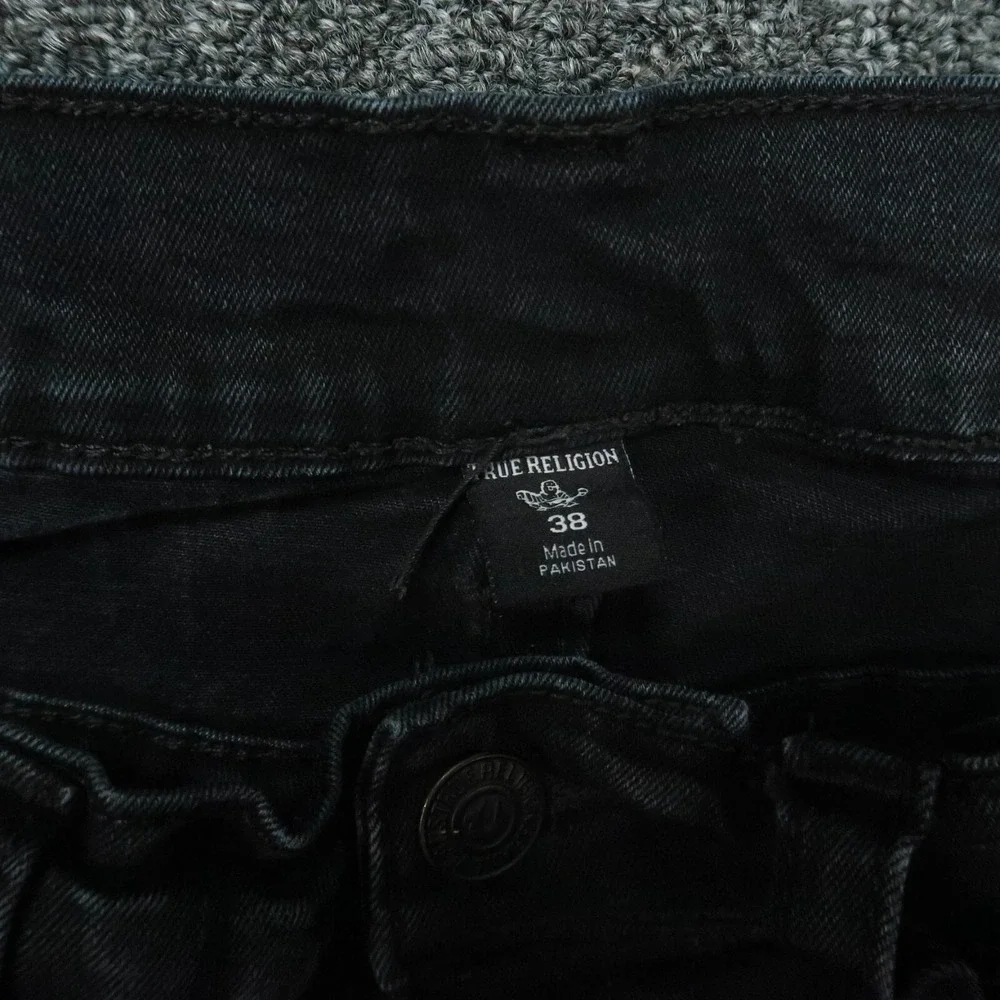 True Religion Jeans Men 38x33 Black Rocco Relaxed Skinny 5 Pocket Flaps
